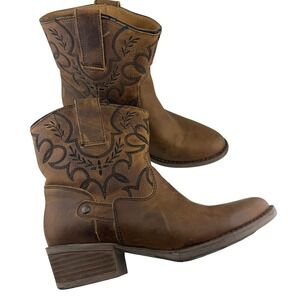 Sterling River Ankle Boots Womens 7 Brown Leather Western Embroidered SR6012